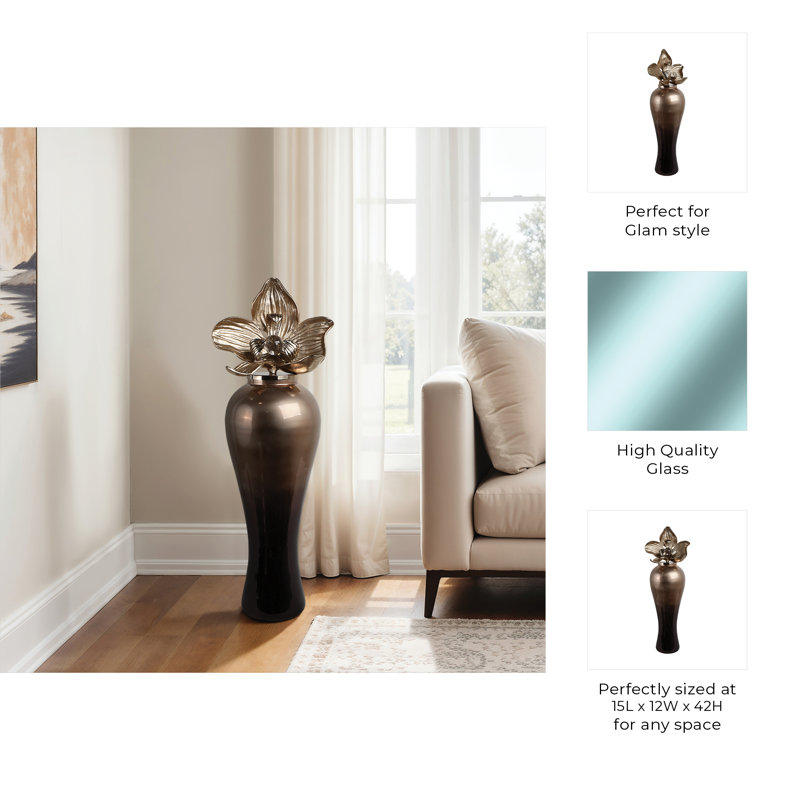 Quincy Handmade Glass/Aluminum/Acrylic Floor Vase, 42" H x 15" W x 12" D