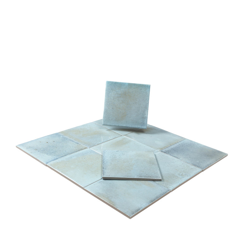 Zahara 6x6 Sky Blue Porcelain Zellige Square Wall and Floor Tile (5.38 sq ft/case) - 22 Pack, Sky Blue