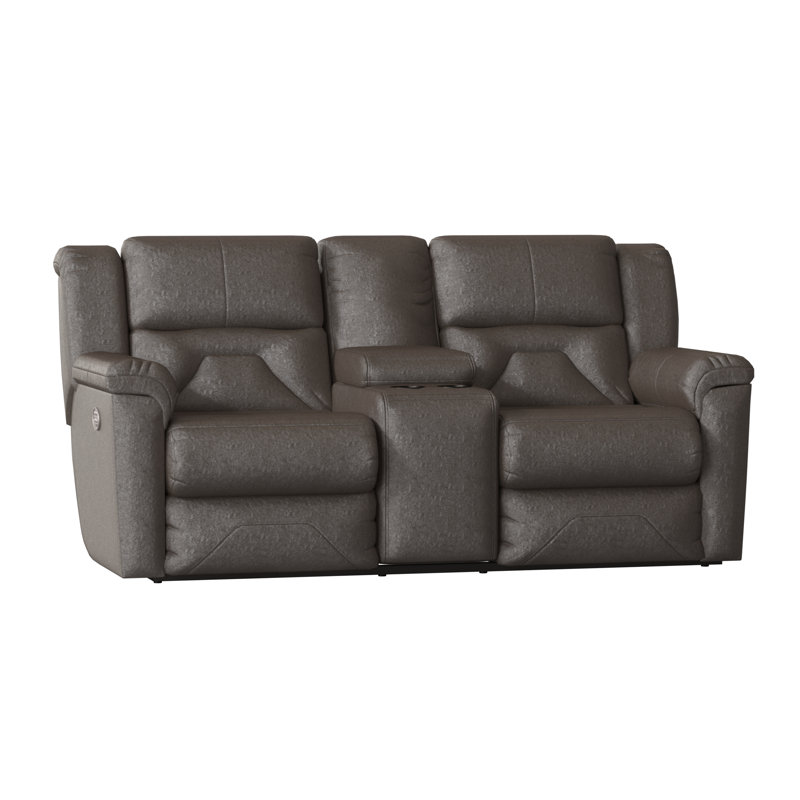 Pandora 81'' Leather Reclining Loveseat, Eastwood Slate, Power Headrest