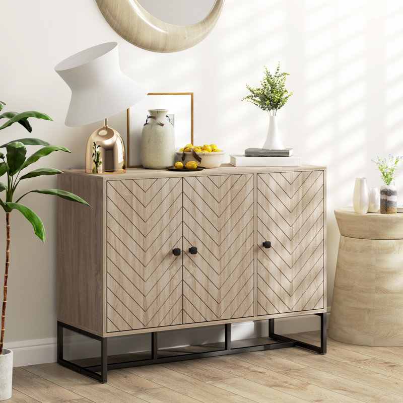 Buffet moderne, buffet avec tablettes réglables, chêne