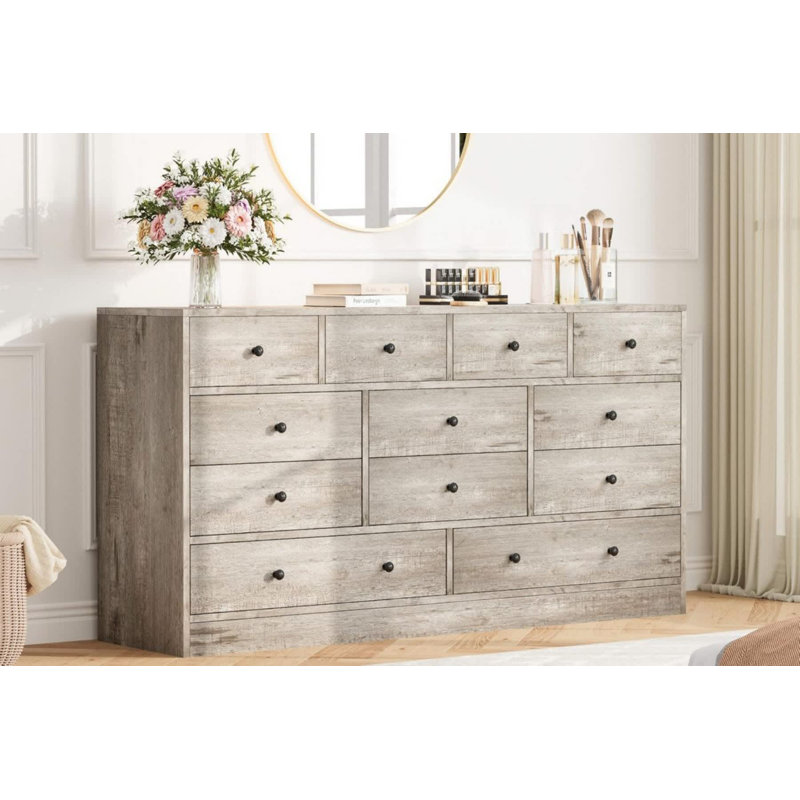 Commode 12 tiroirs moderne pour chambre à coucher Meuble télé 61 po avec station de charge Grande commode en bois pour placard de chambre de bébé