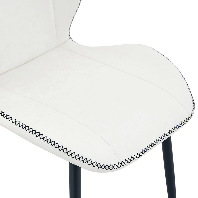 Ensemble de 4 chaises de salle à manger en cuir de polyuréthane blanc moderne de 18,5 po avec coutures contrastantes et pieds réglables pour la salle à manger, petits espaces