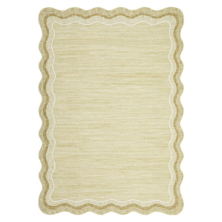 Bordered Design Machine Washable Rug with Rubber Backing for Living Room Modern Non-Slip Dining Room Rug Easy-Cleaning Floor Carpet for Bedroom