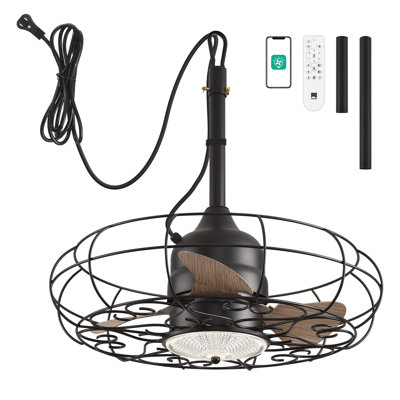 Zoyar 28" Outdoor Ceiling Fan with LED Lights-Waterproof, Plug in Caged Ceiling Fan with Lights for Pergola Canopy