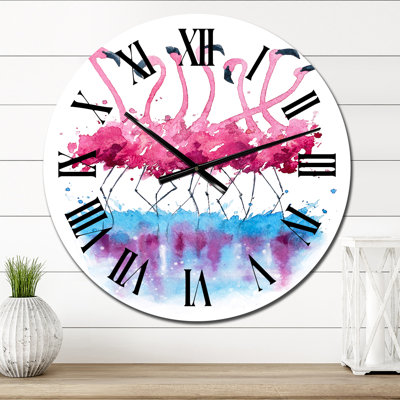 Pink Flamingos on Blue Water - Traditional Wall Clock