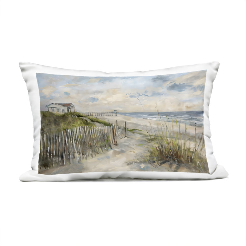 Oreiller préféré d'extérieur imprimé à la plage par LSR Creative Studio, Bleu / plage verte, Rectangle H 14 po x l 20 po