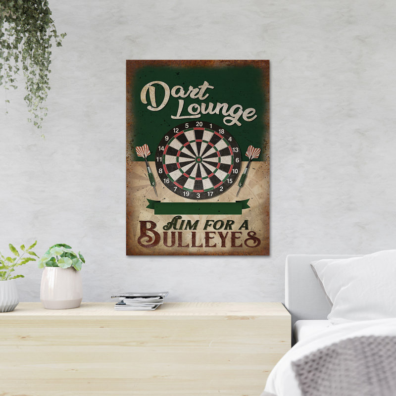 Dart Board - Dart Lounge - 1 Piece Rectangle Graphic Art Print On Wrapped Canvas, 36" H x 24" W x 2" D