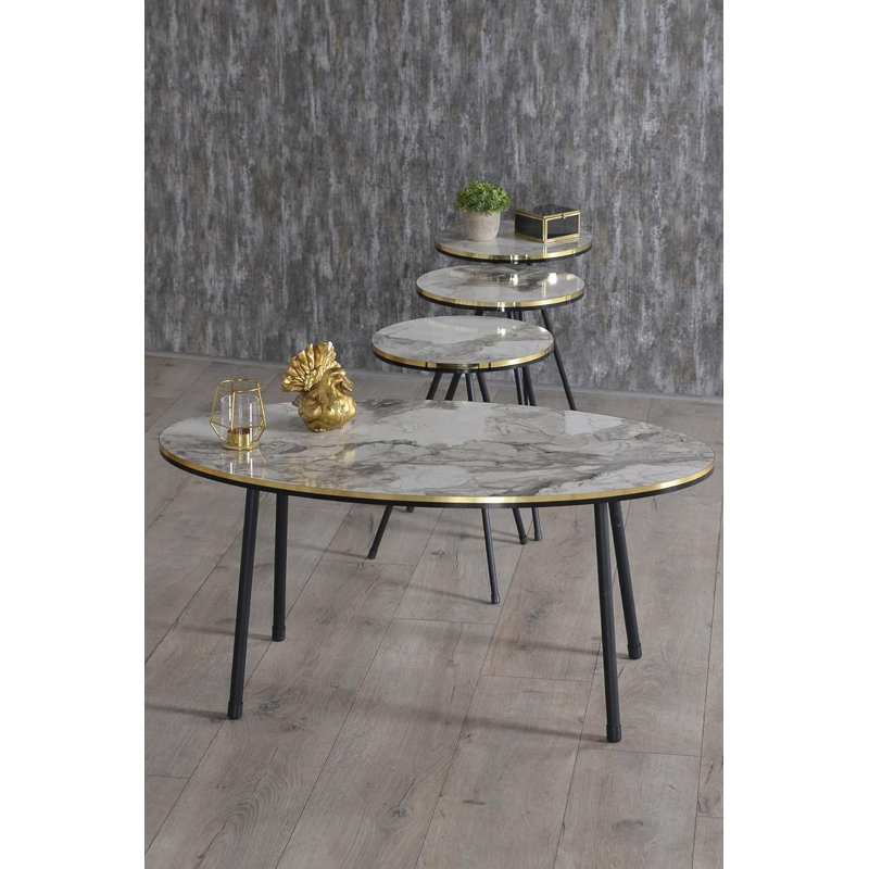 Mordecai Living Room Table Set, White Marble