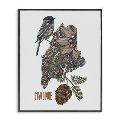 Floral Maine State Framed Giclee Art by Valentina Harper