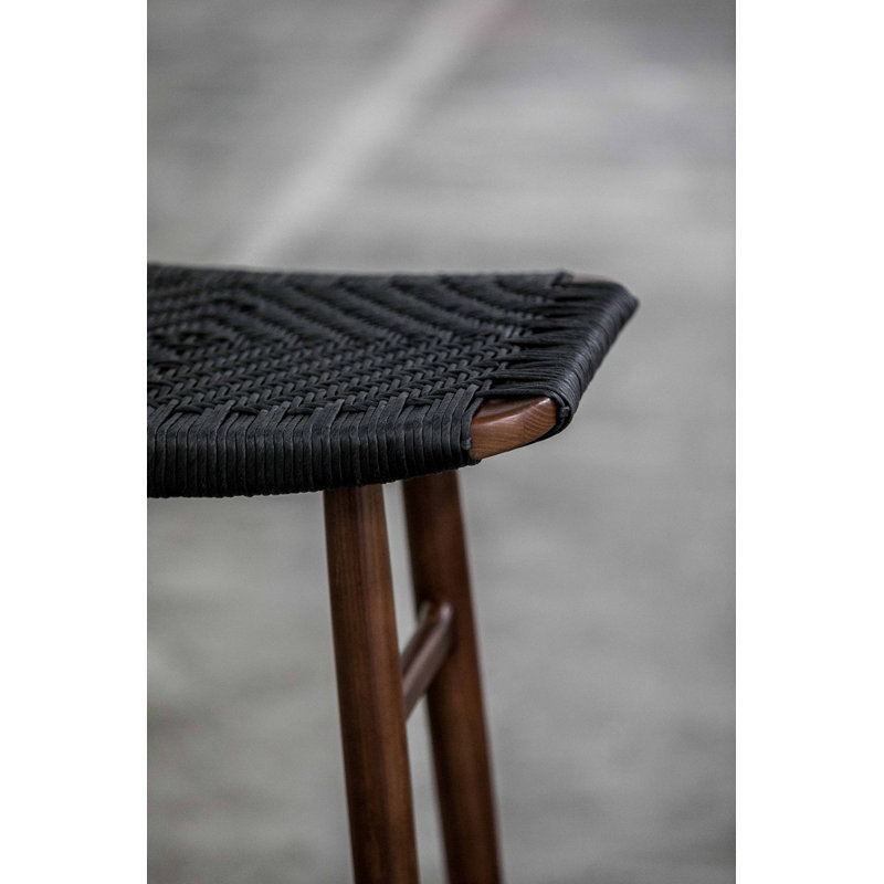 Freja Upholstered Stool with Solid Wood Frame, Natural Walnut, Black Paper Cord
