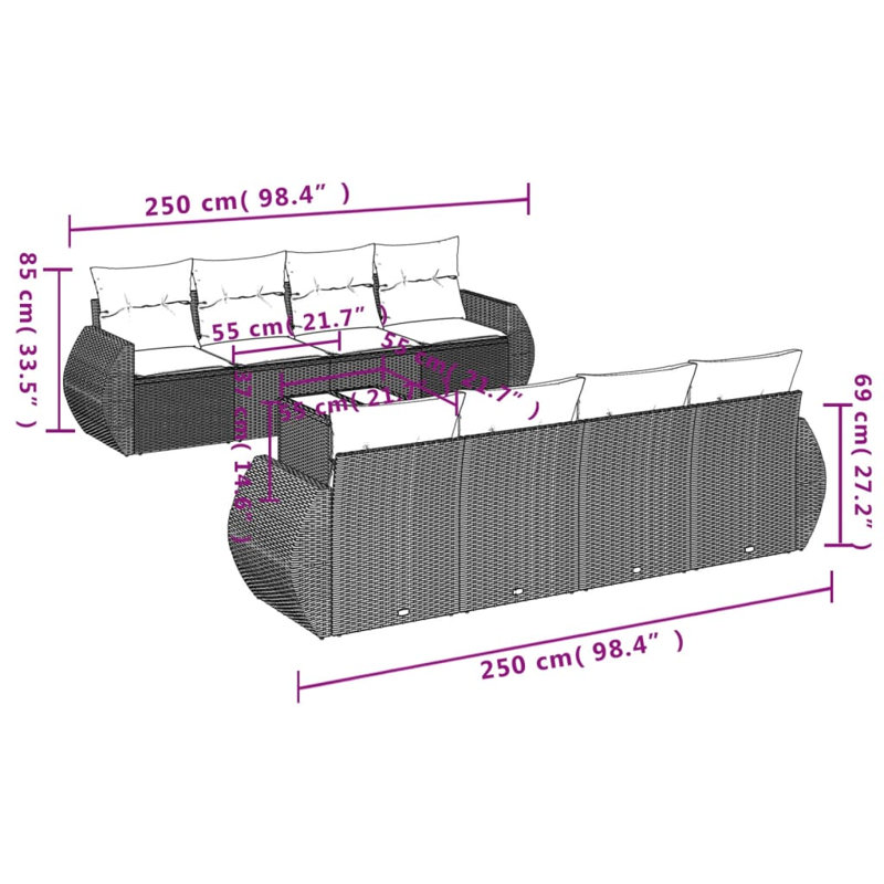 Ensemble de canapé de jardin Vidaxl gris