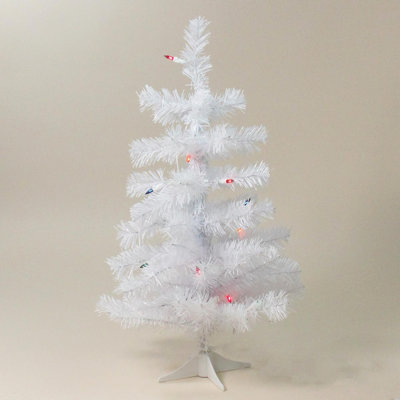 Arbre de Noël artificiel mince blanc 2 pi avec lumières multiples 2 lumières