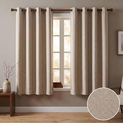 Herringbone Woven Cathia Thermal Curtain Panel, 54 x 63 inches, Grommet Window Drape for Bedroom & Living Room, Sand