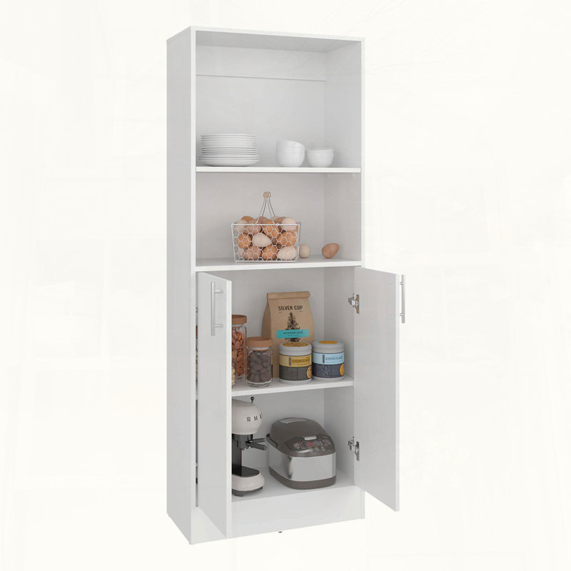 Armoire de rangement blanche avec trois tablettes ouvertes