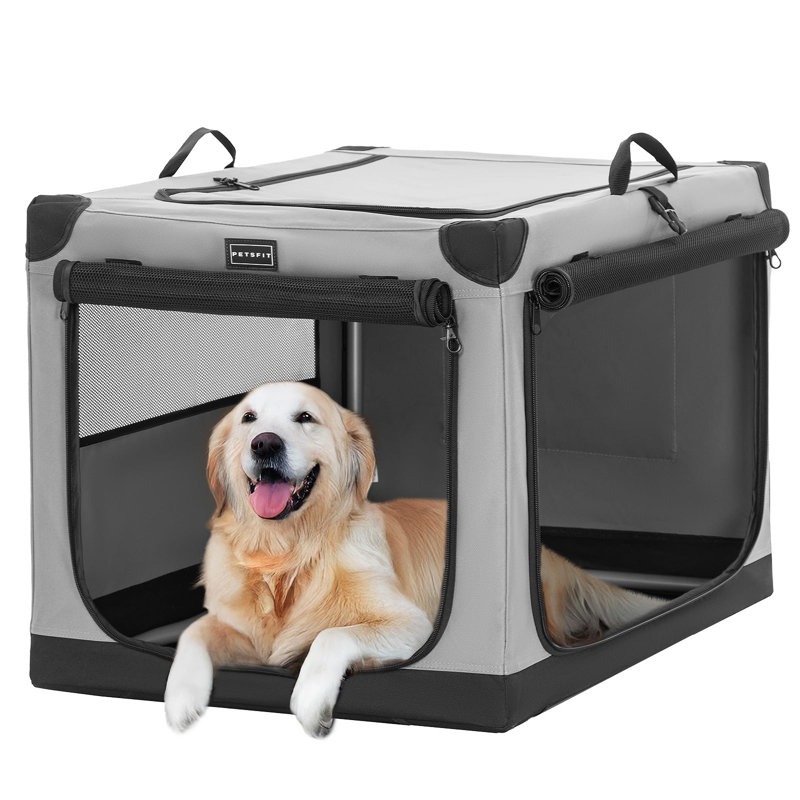 Cage de voyage pour animaux de compagnie de 39,5 po avec passe-partout ajustable avec fenêtre en maille à l'épreuve du moelleux et tapis épais, noir