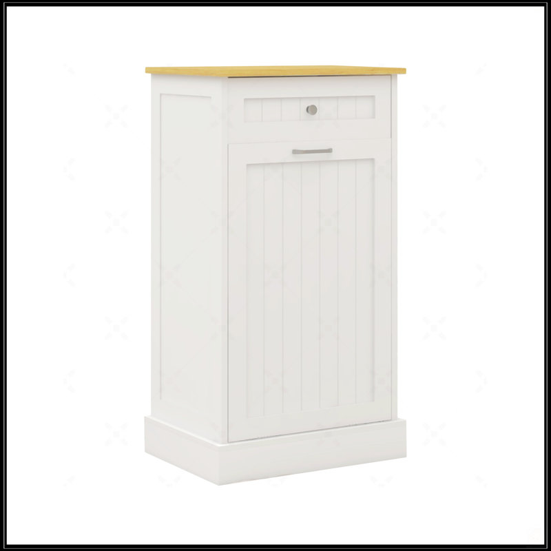 Armoire à ordures inclinable avec un tiroir et un compartiment, White