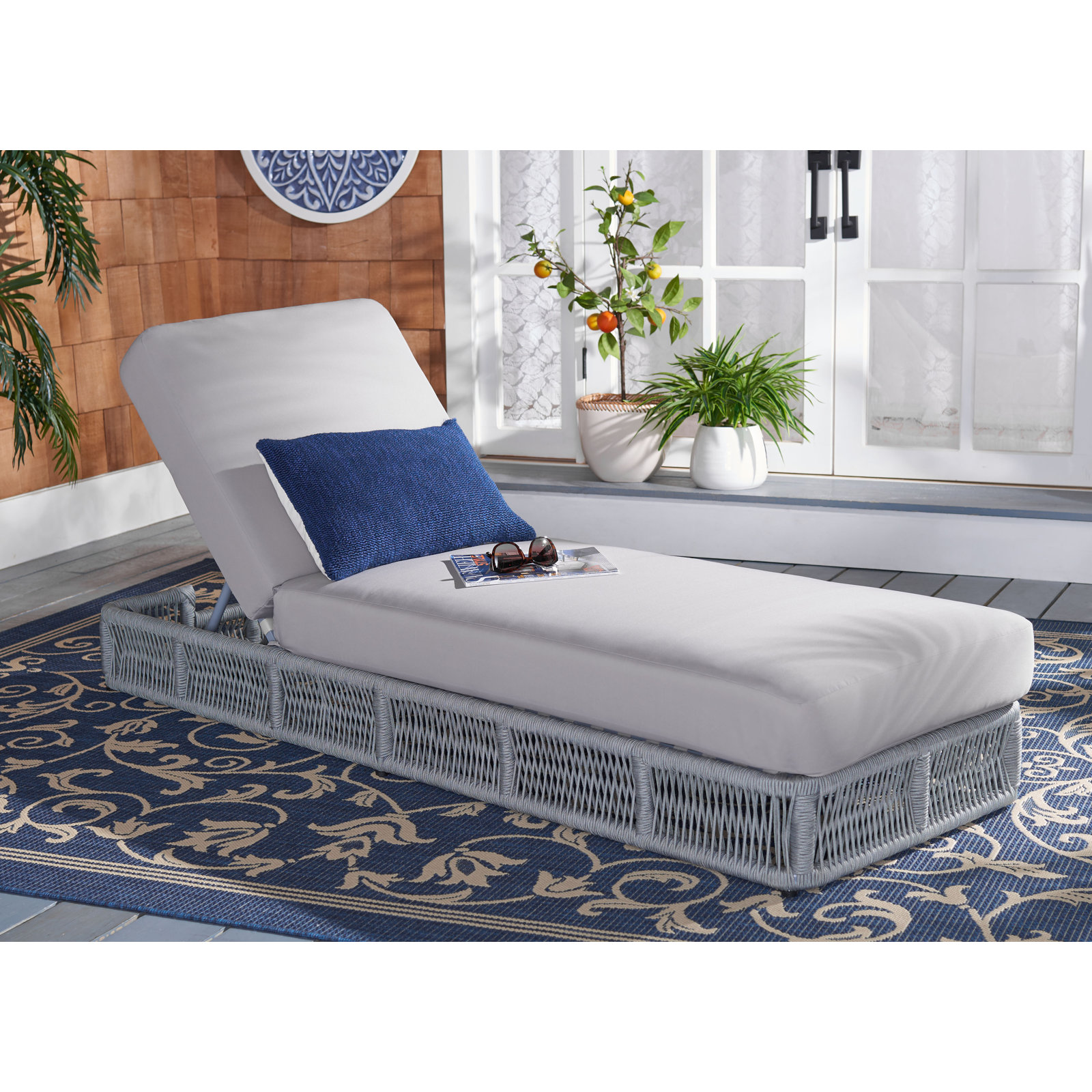Langley 25" Patio Chaise Lounge, Gray Frame/Gray Cushion