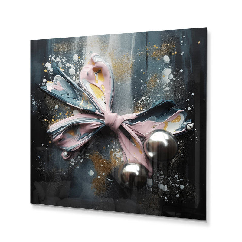 Glam rose et formes argentées II - impression sans cadre sur métal, H 36 po x l 36 po x P 1 po