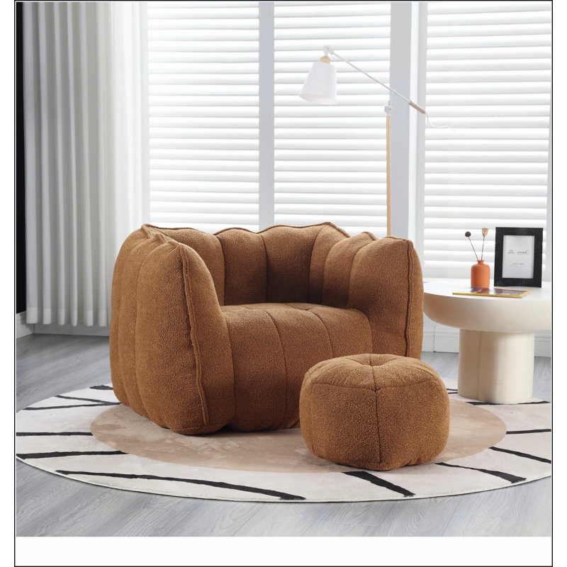 Fauteuil à billes souple avec mousse haute résilience (copeaux) pour le salon et la chambre à coucher, Kaki