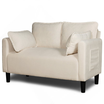 48" Soft Corduroy Loveseat Couch W/Soft Cushions,Side Storage Pocket,Sturdy Composite Board & Solid Wood Frame, High Rebound Sponge,Easy Assembly,Ideal for Living Room,Apartment,Dorm,Office.
