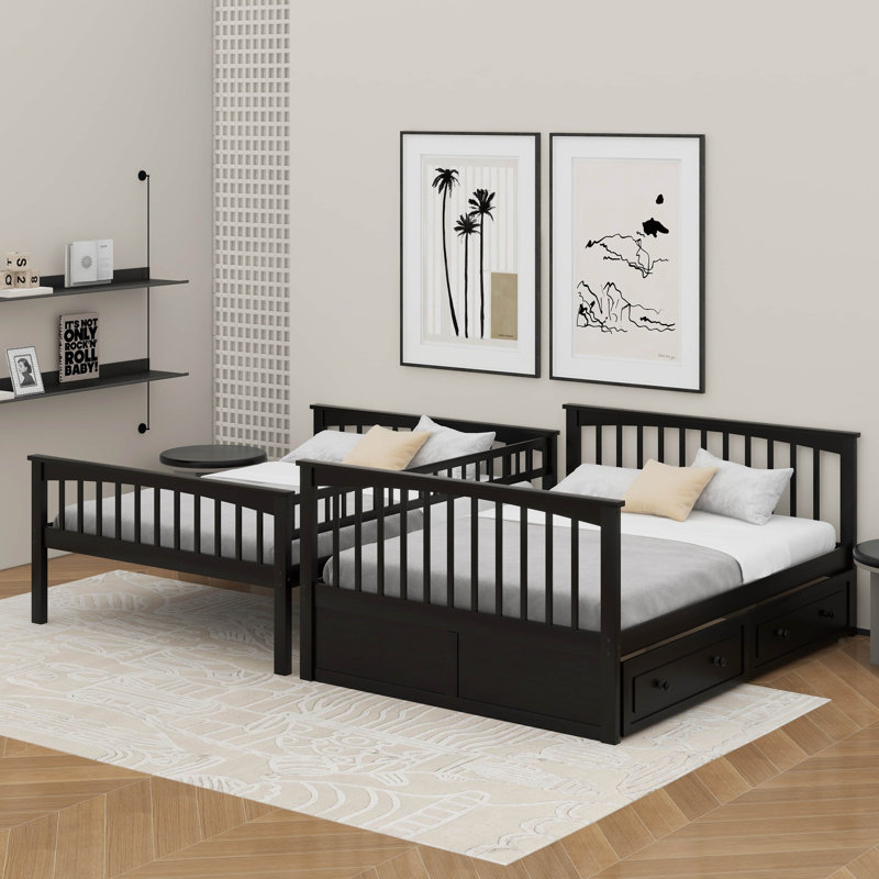 Full Over Full Bunk Bed With Drawers, Convertible Beds, Espresso