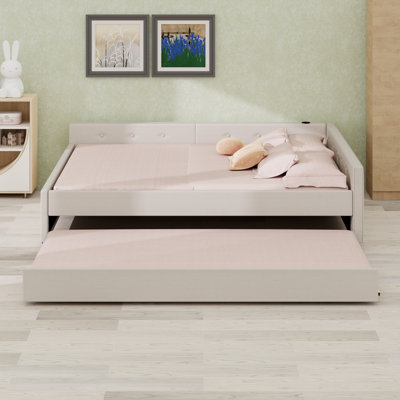 Lit plateforme tapissier moderne avec lit gigogne
