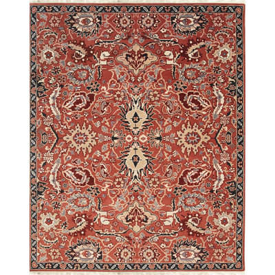 Tapis contemporain à motif géométrique en laine noué à la main à motif de médaillon symétrique Coral