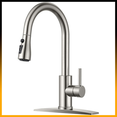 Stainless Steel Pull-Down Kitchen Faucet – High Arc, 3 Modes, with Soap Dispenser