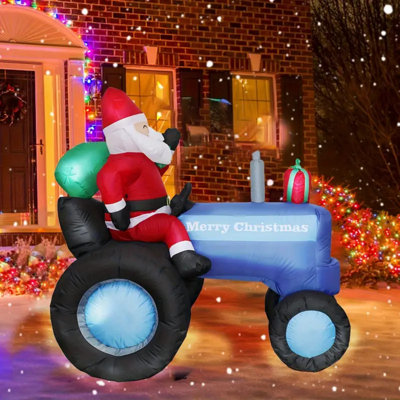 1Pc 5.41Ft Tall Inflatable Santa Claus And Tractor - Festive Holiday Outdoor/Indoor Decor With Lights, Gift Bag, And Plush Hoodies - Perfect For Christmas Parties, Family Gatherings, And Garden Lawn Celebrations
