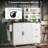 54.5" Farmhouse Kitchen Island With Drop Leaf, Built-In Power Outlet, Sliding Barn Doors With Internal Storage Racks, Spice Rack, Rolling Kitchen Cart On Wheels-2145548538