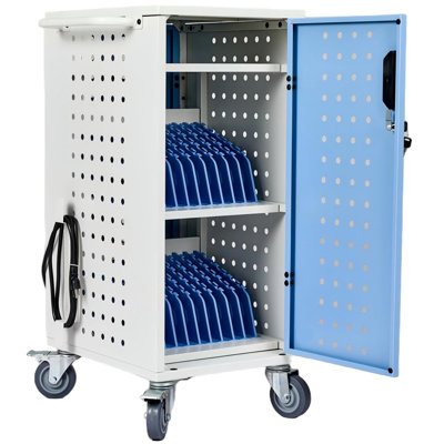 Chariot de charge verrouillable sur roulettes pour 16 à 20 appareils - Station de charge mobile pour ordinateur portable / tablette / Chromebook avec rangement ventilé en métal, pouvant accueillir jusqu'à 15,6 po, convient à une salle d'étude
