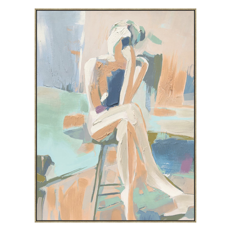 Art mural pastel Muse en contemplation - 30 po x 40 po - cadre doré