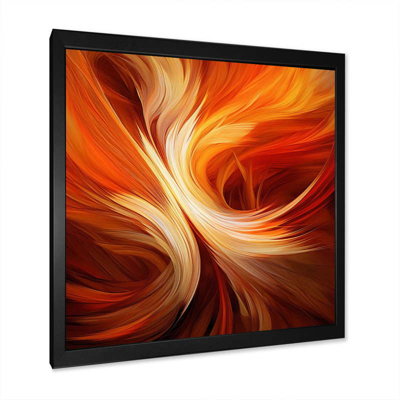 «Orange Abstract Warm Fractal Design VI», art mural fractales, Cadre simple noir, H 40 po x l 30 po x P 1,5 po