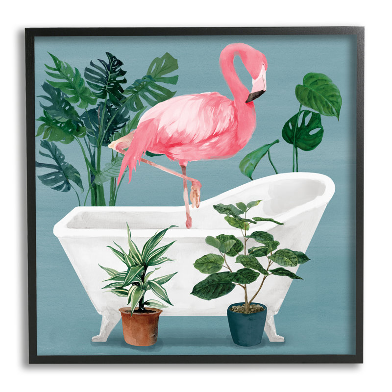 Salle de bain Botanical Flamingo par Masey St. Studios, Giclée encadrée noir minuit, H 24 po x l 24 po x P 1,5 po