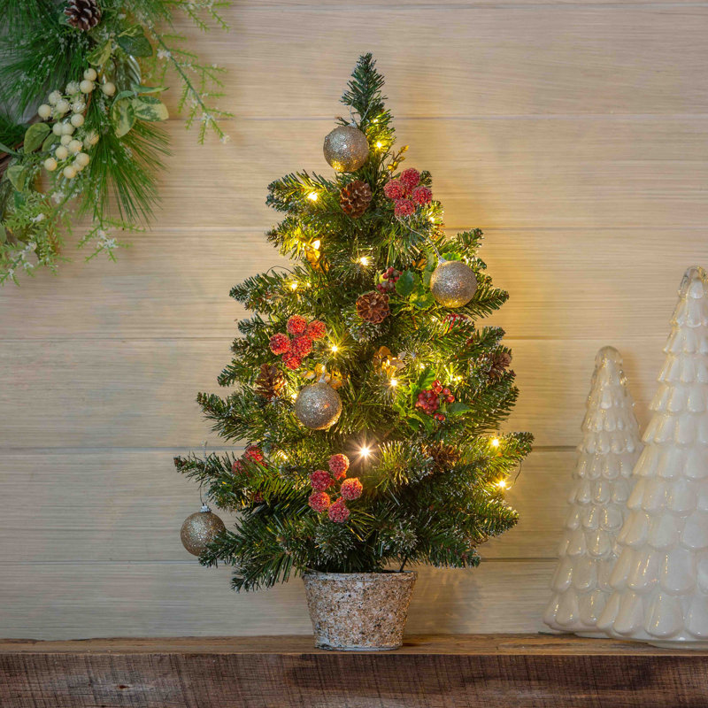 Arbre de Noël réaliste pin vert 2 pi avec 35 lumières DEL et boules