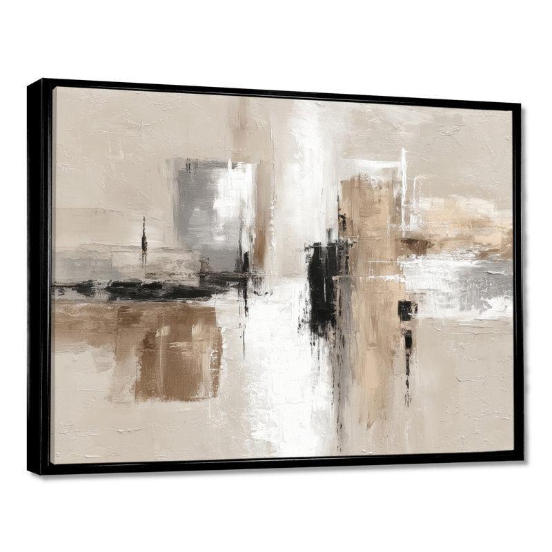 "Brown and Black Brushstroke", peinture abstraite sur toile brune, 34" H x 44" W, Noir, Cadre flottant