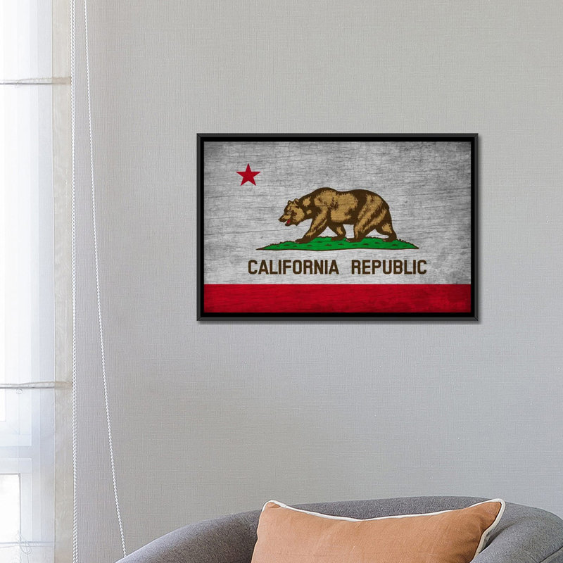 Drapeau californien - Impression sur toile, H 18 po x l 26 po x P 1,5 po, Toile avec cadre noir, Pas de tapis