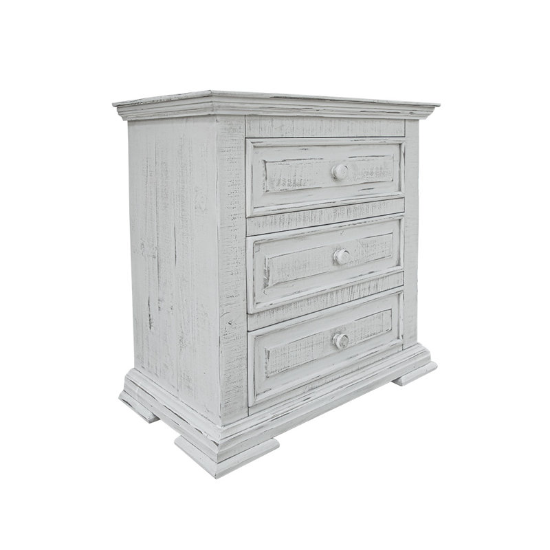 Table de chevet 3 tiroirs Roseland, Blanc