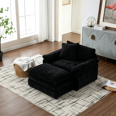 44.5" Modern Accent Chair with Ottoman, Living Room Club Chair Chenille Upholstered Armchair, Reading Chair for Bedroom, Chenille