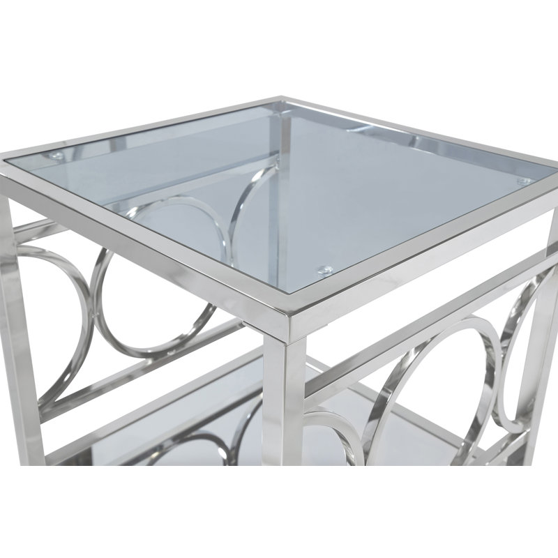 Table de bout en verre avec rangement Jacia, Chrome