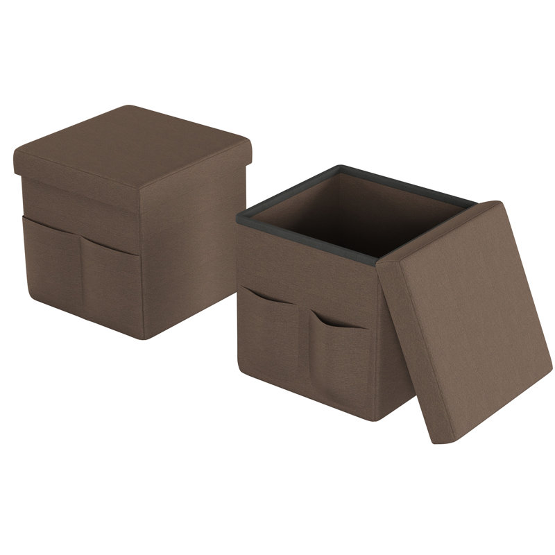 Charboneau Ottomans with Storage Pockets - 15-Inch Folding Foot Rests or Storage Organizers for Bedroom, Living Room, or Dorm, Set of 2 - Brown