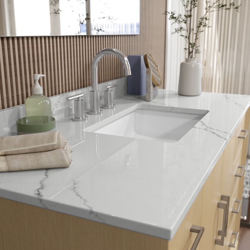 Janna 42" Freestanding Single Bathroom Vanity with Quartz Top, Brushed Nickel, Giotto Quartz, 8" Centers
