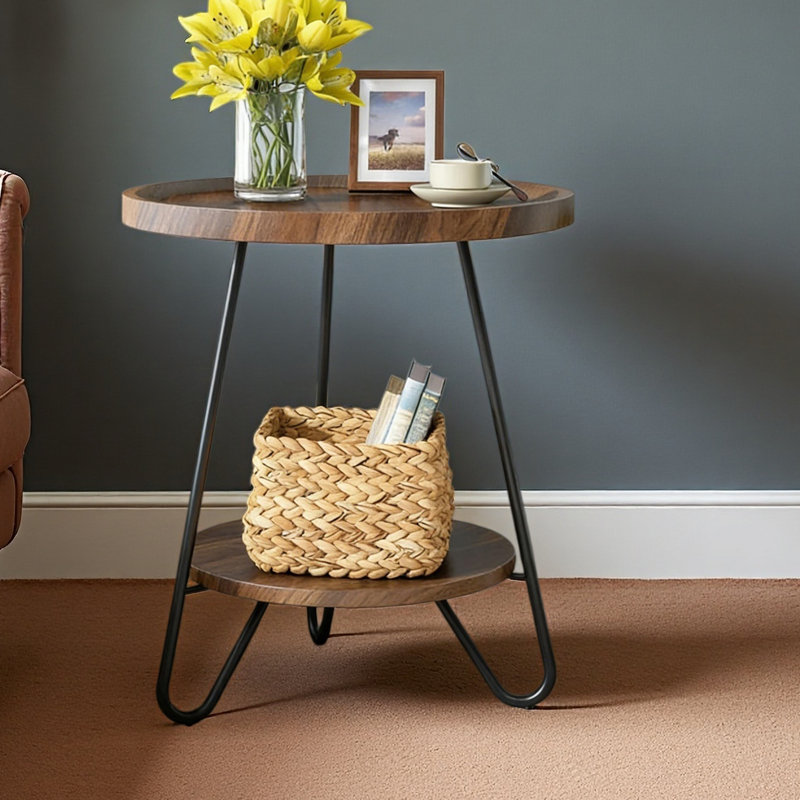 Table basse chic, table de canapé ronde, table d'appoint à 2 niveaux