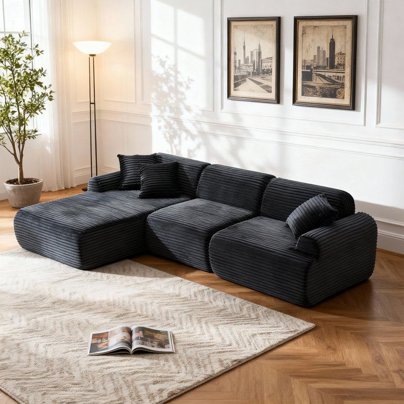 105'' Modular Sectional Sofa Couch,Boneless Couch, Compressed Couch, Detachable And Washable, Replaceable Sofa Cover, Modern Woven-Textured Upholstery, Convertible L-Shaped Design For Living Room