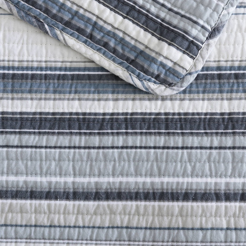 Fresno Blue Cotton Reversible Full Quilt Set with Pillow Cover