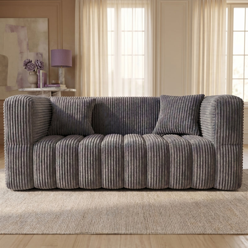 Modern Corduroy 2-Seater Loveseat with Oversized Armrests, Small Space Sofa, Gray