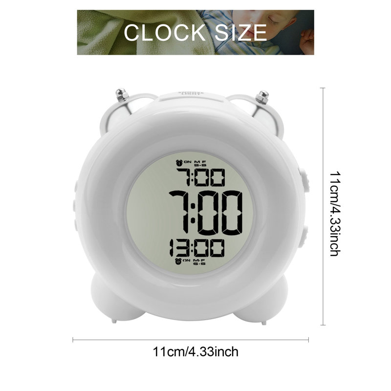 Réveil de nuit à réveil bruyant non alimenté par pile avec double veilleuse Snooze