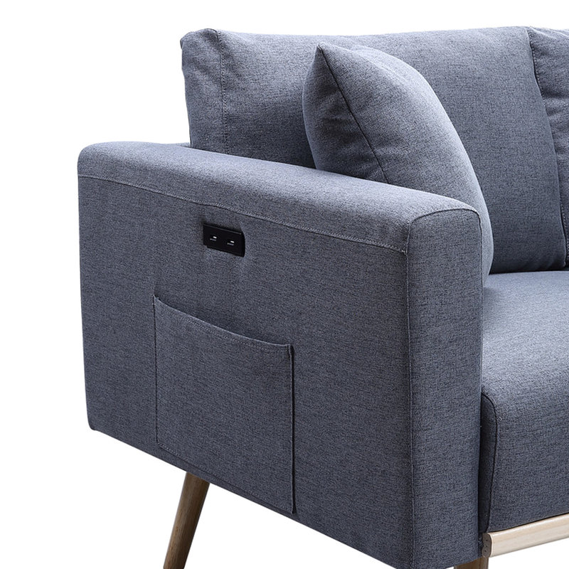 Ensemble de salon en lin gris foncé avec caractéristiques de poche, chaise, 5 coussins pour magazines