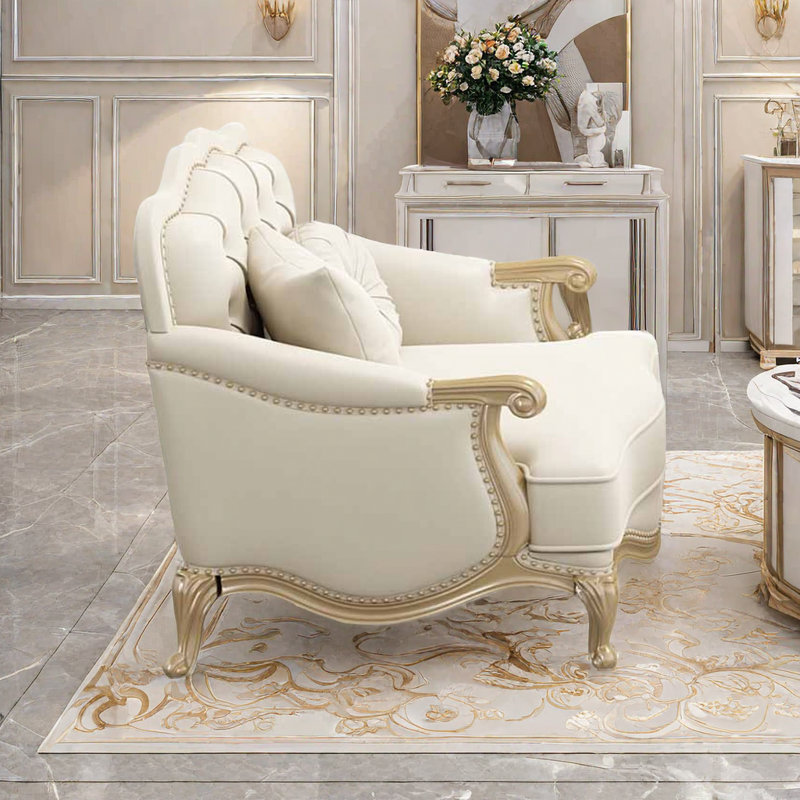 Fauteuil en cuir véritable capitonné European Luxury