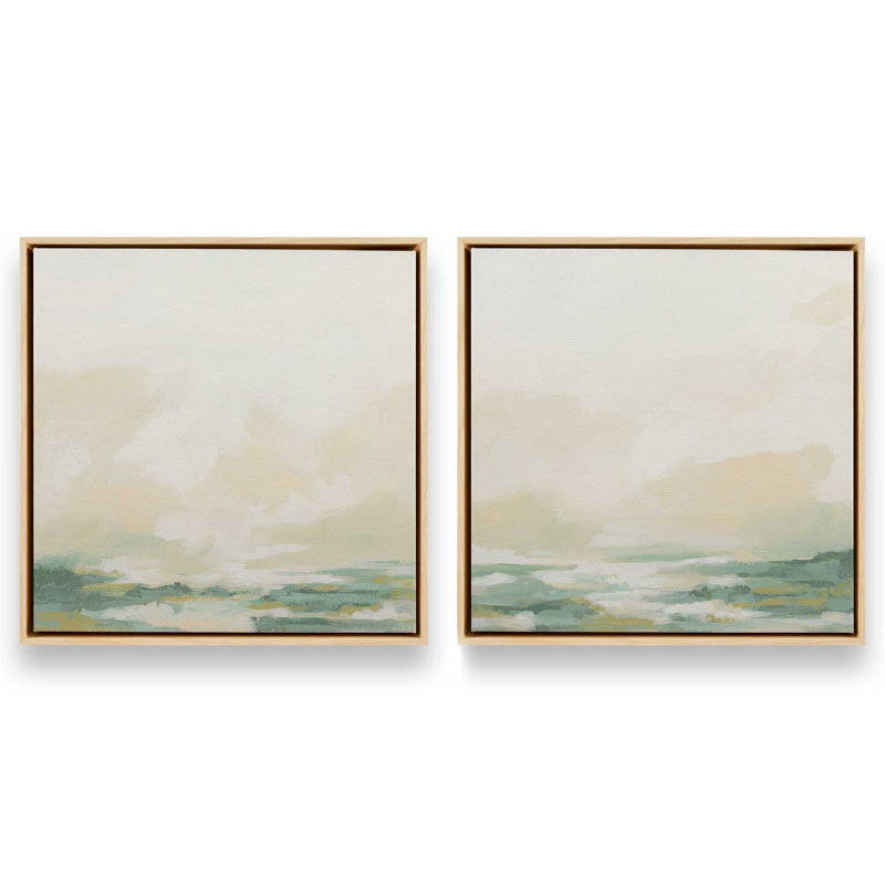Ensemble de 2 paysages nuageux, Cadre américain en érable flottant, H 13 po x l 26 po